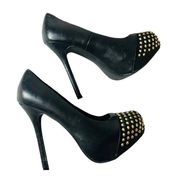 Brash Womens Stiletto Pumps Gold Studs Heels Black Faux Leather Shoes Size 8 - Picture 3 of 9